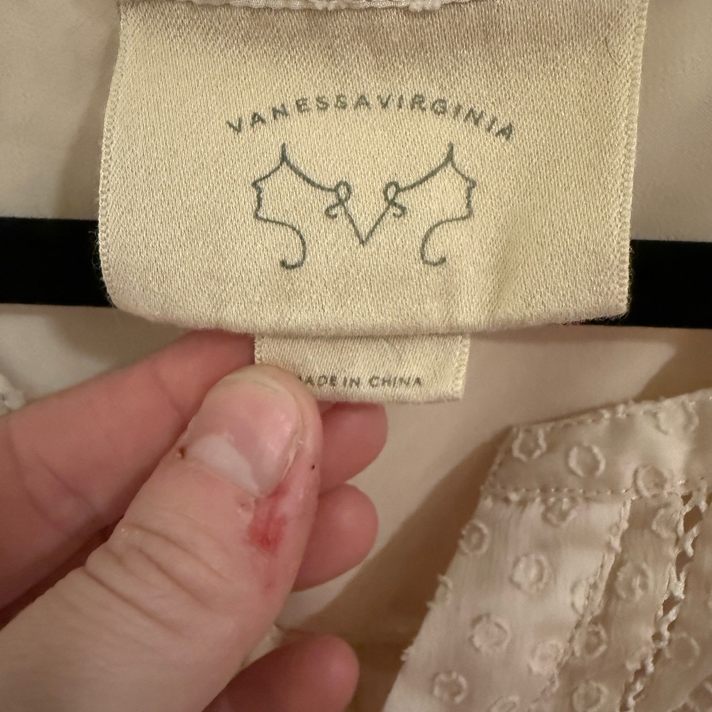 Vanessa Virginia Anthropologie Cream Swiss Dot Boho Blouse Medium - Picture 2 of 4